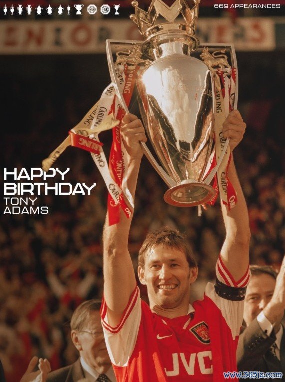 一生一队！阿森纳祝亚当斯59岁生日快乐，他出战669次打进48球