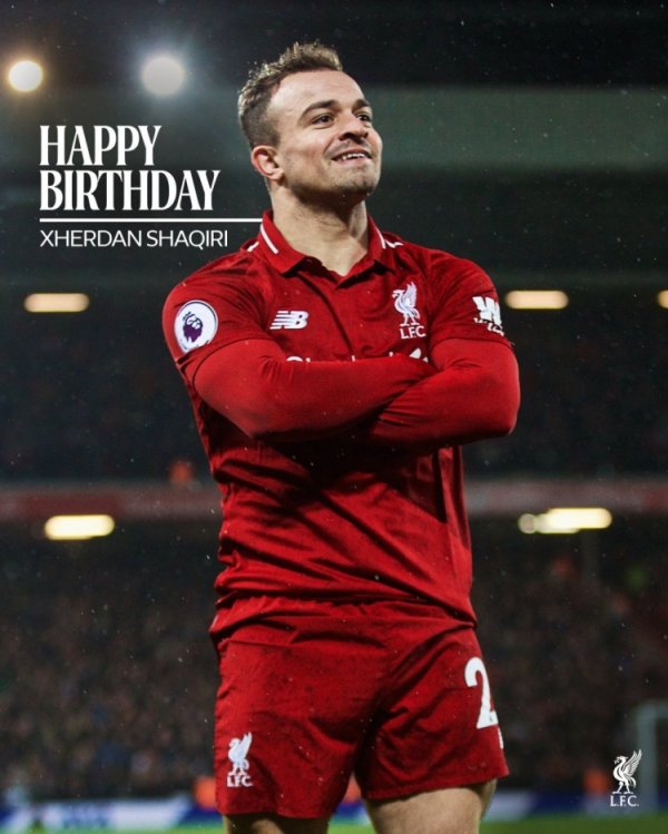 利物浦祝沙奇里34岁生日快乐，效力红军期间出战63场8球9助