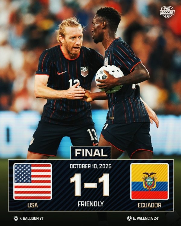 友谊赛：美国1-1厄瓜多尔 35岁瓦伦西亚破门巴洛贡攻破南美之墙