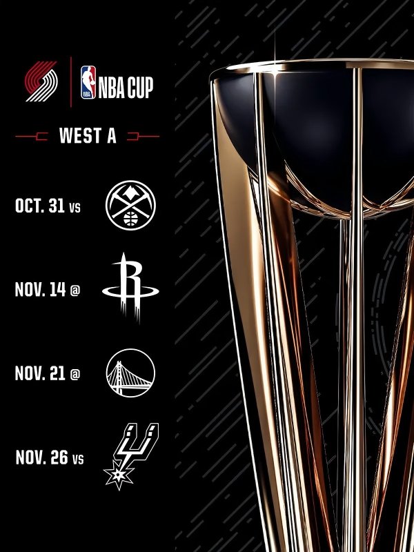开拓者NBA杯小组赛赛程出炉：11月1日首战掘金